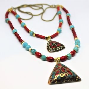 Boho chic double strand beaded necklace